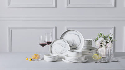 Flat Round Luna 12 Piece Dinnerware Set - Marble Grey#color_marble-grey