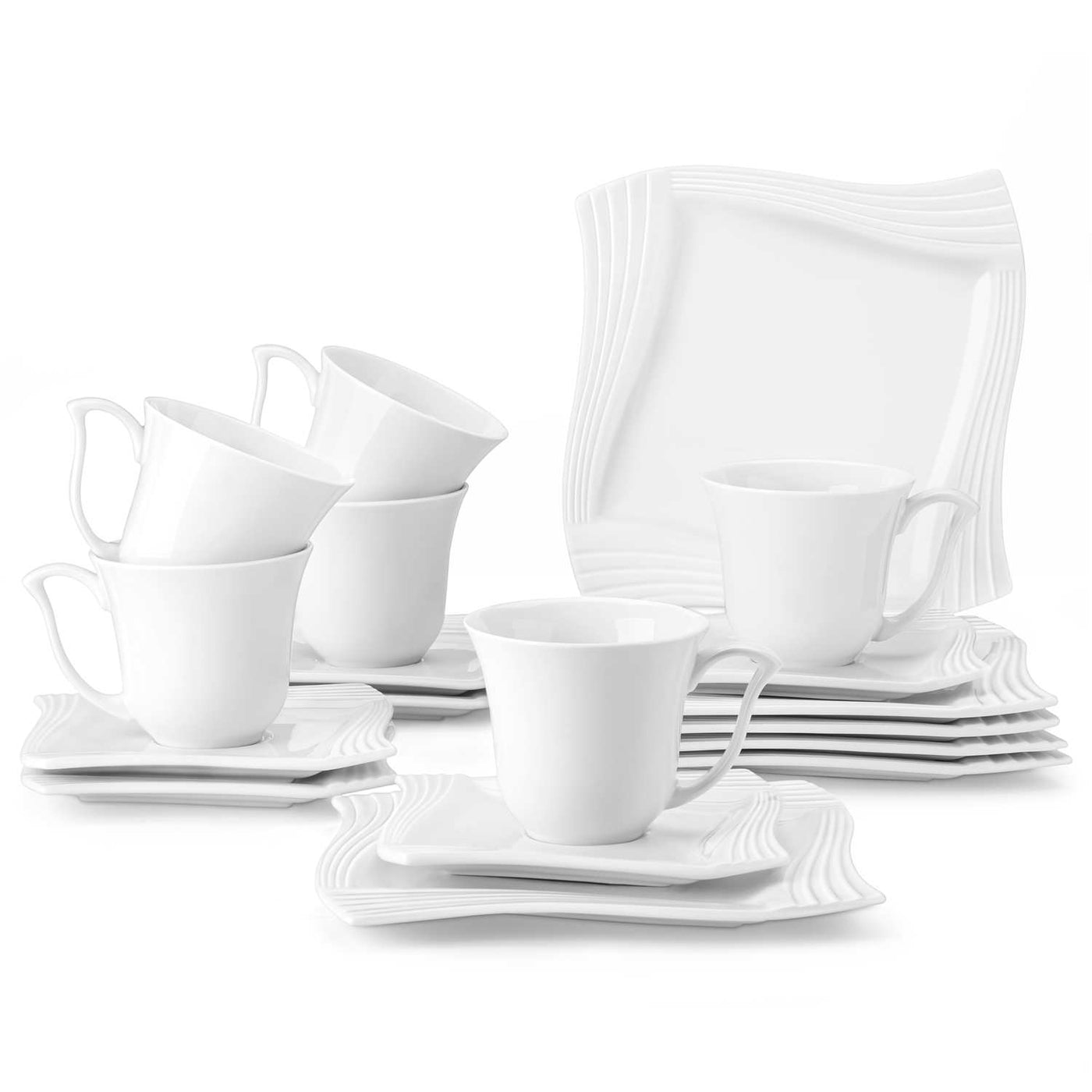 MALACASA Flora 18-Piece Porcelain Coffee Service Set Dessert Plate Cup &  Saucer
