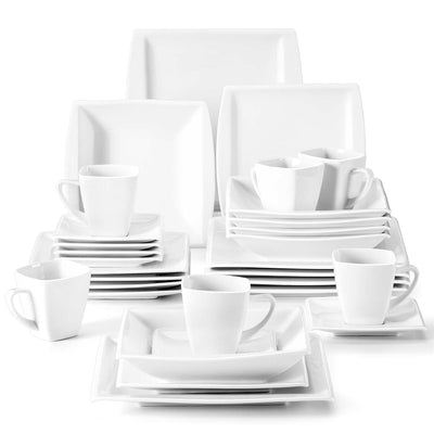 MALACASA, Elisa serie, 12 stuks. Set 7,4 porseleinen dessertbord taartbord bord set 19x19x1.9cm voor 12 personen MALACASA, Elisa serie, 12 stuks. Set 7,4 porseleinen dessertbord taartbord bord set 19x19x1.9cm voor 12 personen