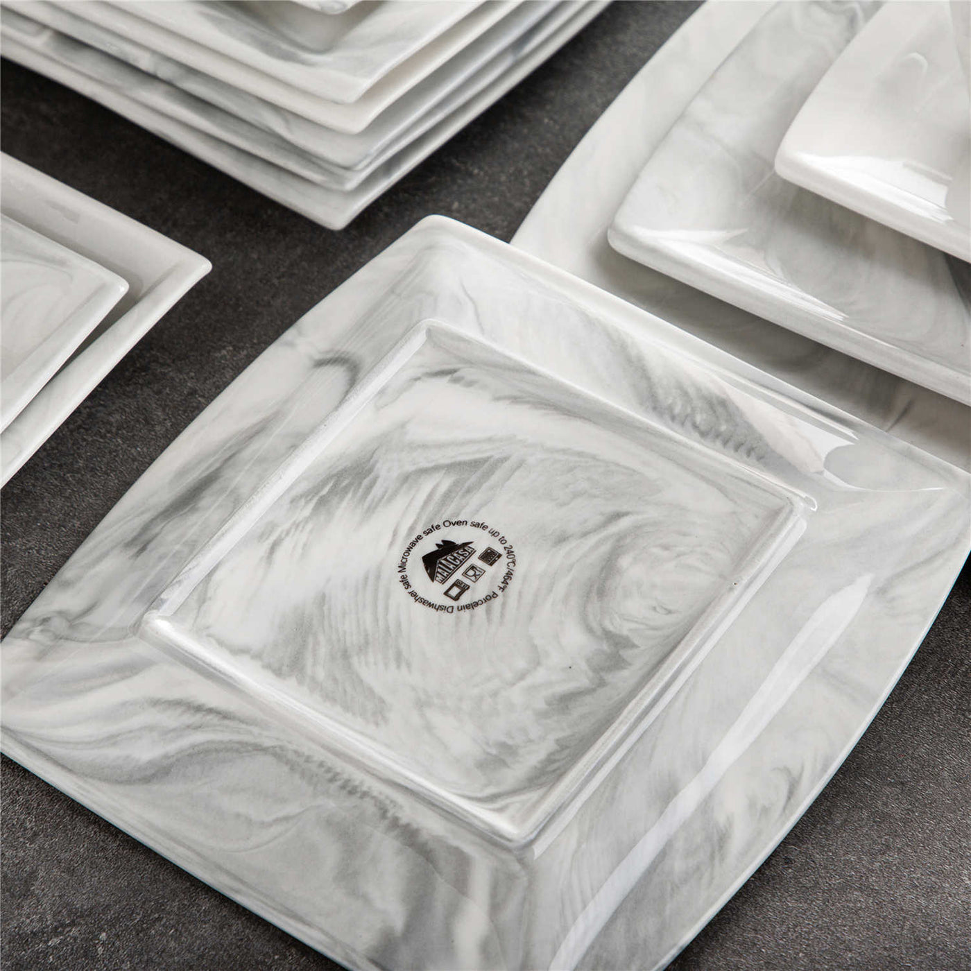 Blance Ensemble de vaisselle 32 pièces Marbre gris