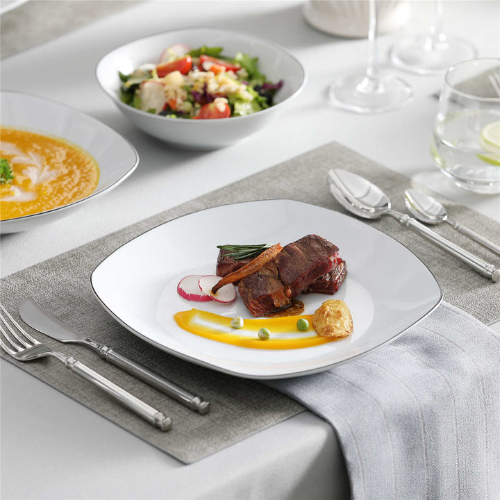 Service De Table Porcelaine LEILA MALACASA – 24 Pièces Pour 6 Personnes – Motif Relief Ondulé Blanc & Bord Noir – Lavable Lave-Vaisselle - 2