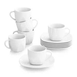 Elisa white porcelain tea cups with saucers set of 6