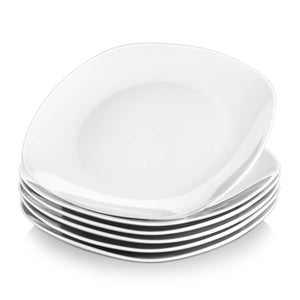 Elisa Dessert Plates Set of 6, white fine porcelain, square shape with rounded edges