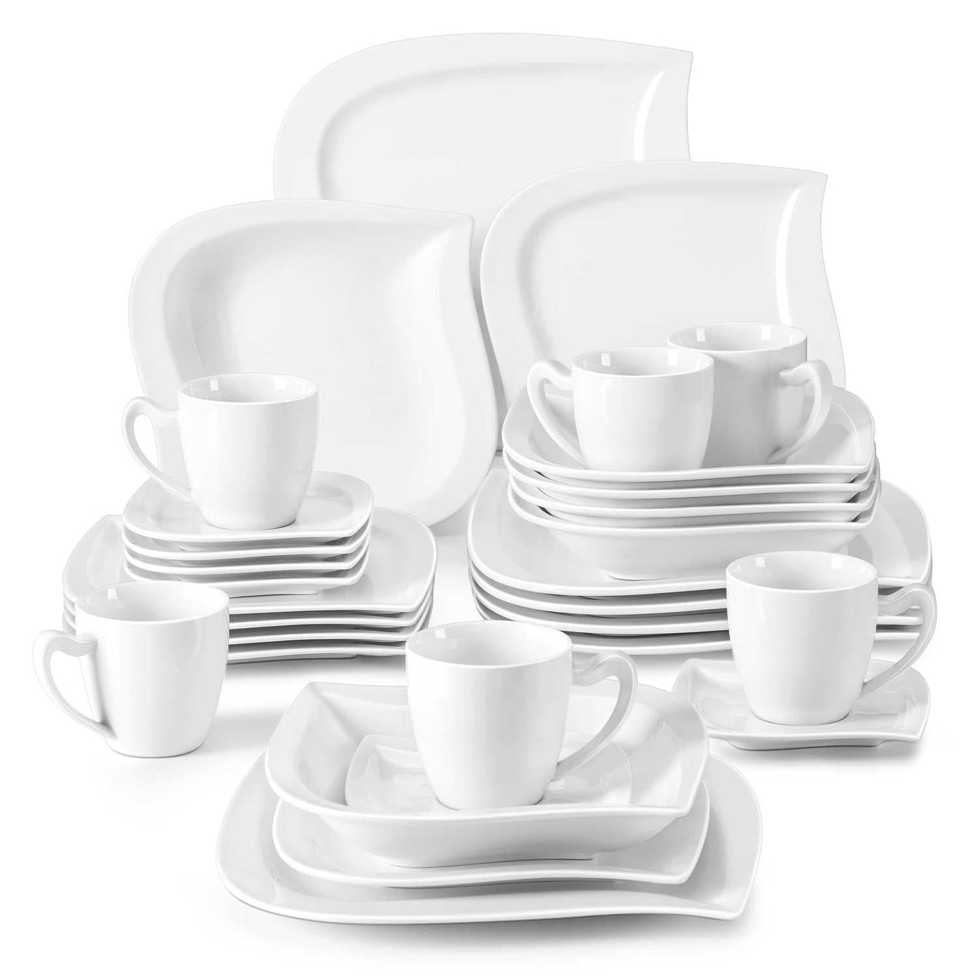 MALACASA Elisa 30-Piece Ivory White Porcelain Dinnerware Set