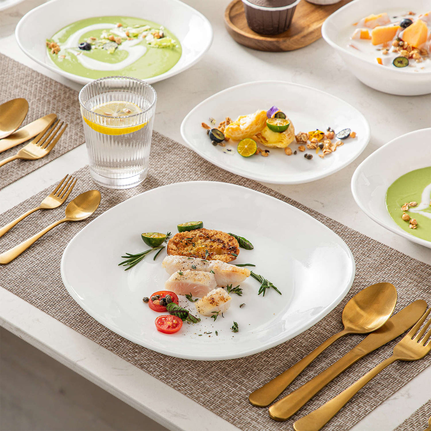 MALACASA Dinnerware Sets, 24-Piece Porcelain Square