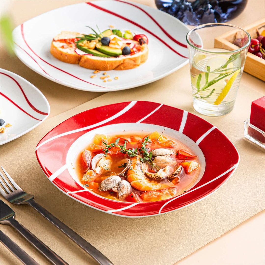 Felisa 18-Piece Christmas Porcelain Dinnerware Set | Red Decal