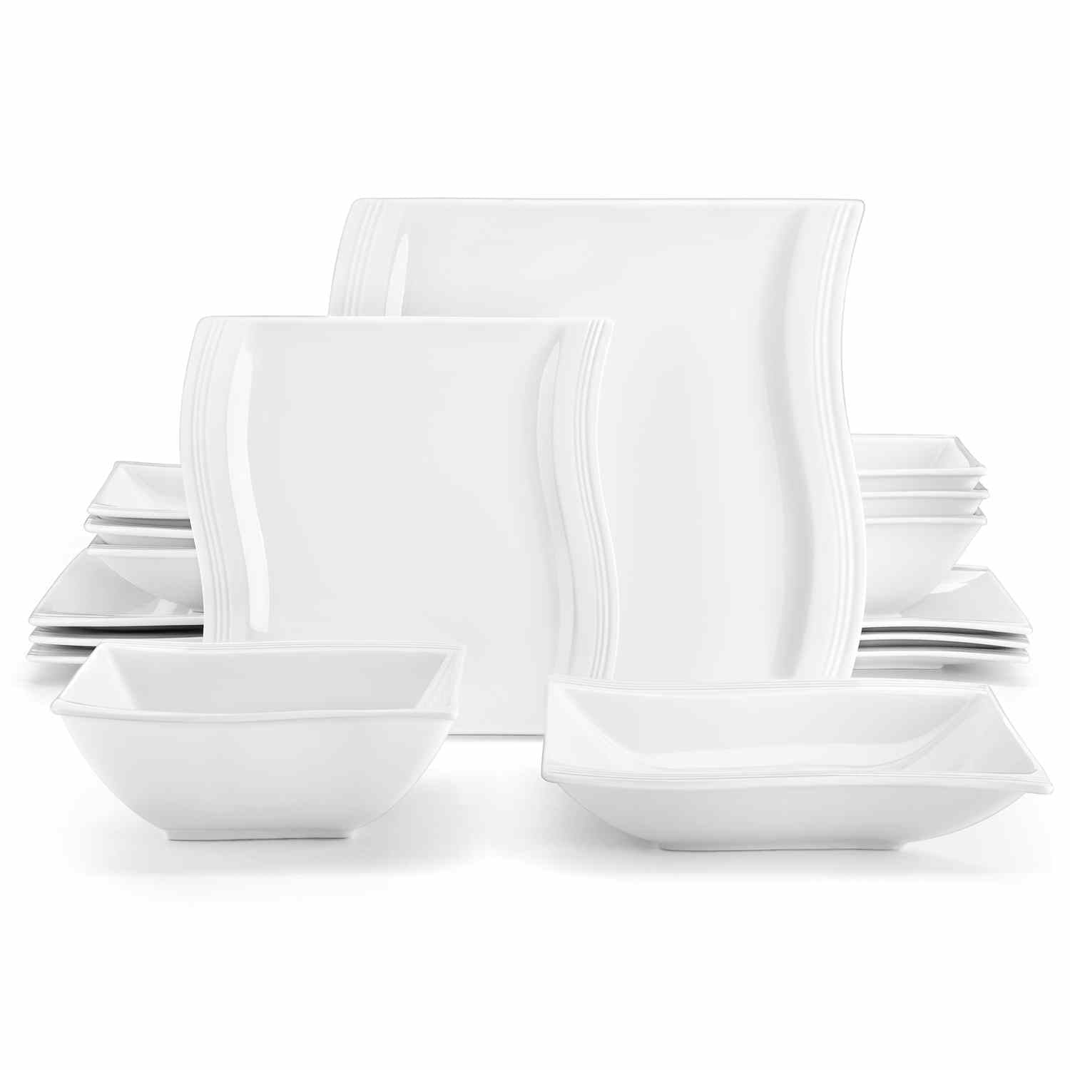 Flora 16-Piece Dinnerware Set for 4 | Modern Wave-Edge Design – MALACASA