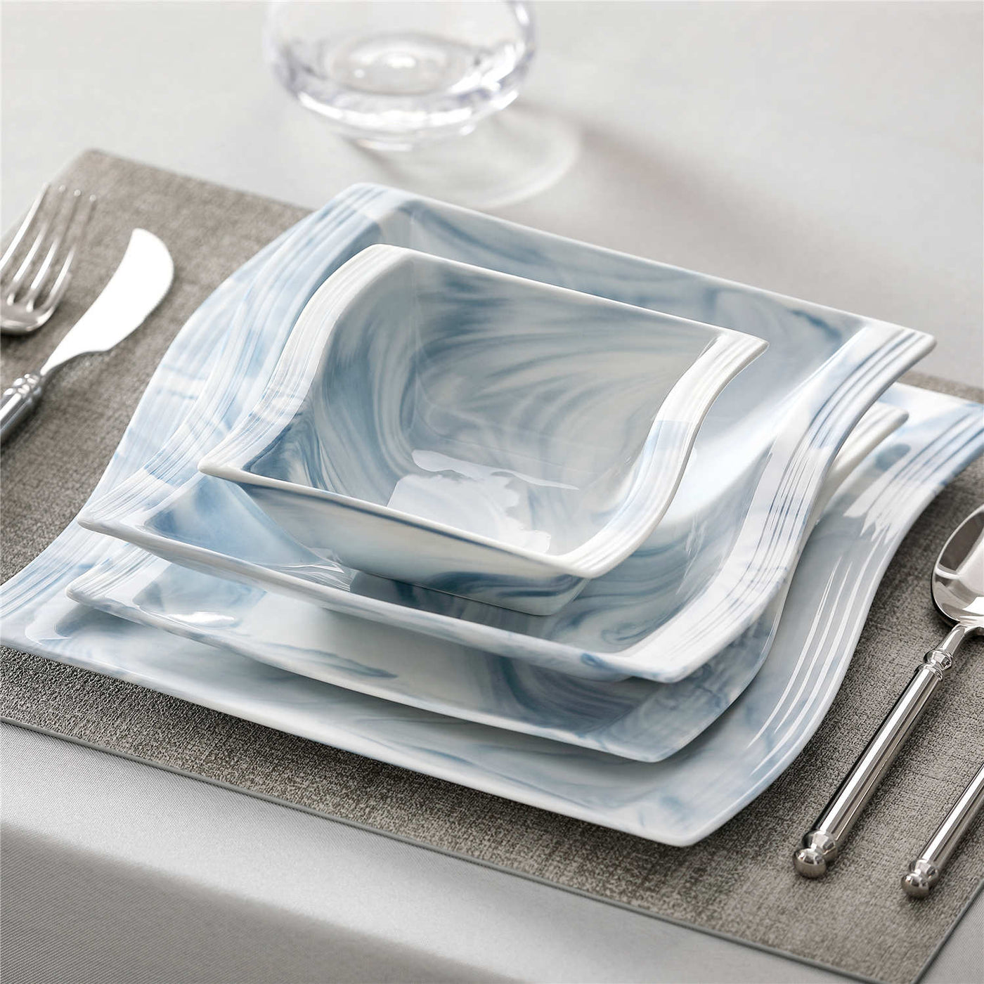 MALACASA, Flora Series, 8.25 Inch Soup Plates Marble Grey Porcelain Deep  Porcelain Dinner Plates Soup Bowl, Set of 6