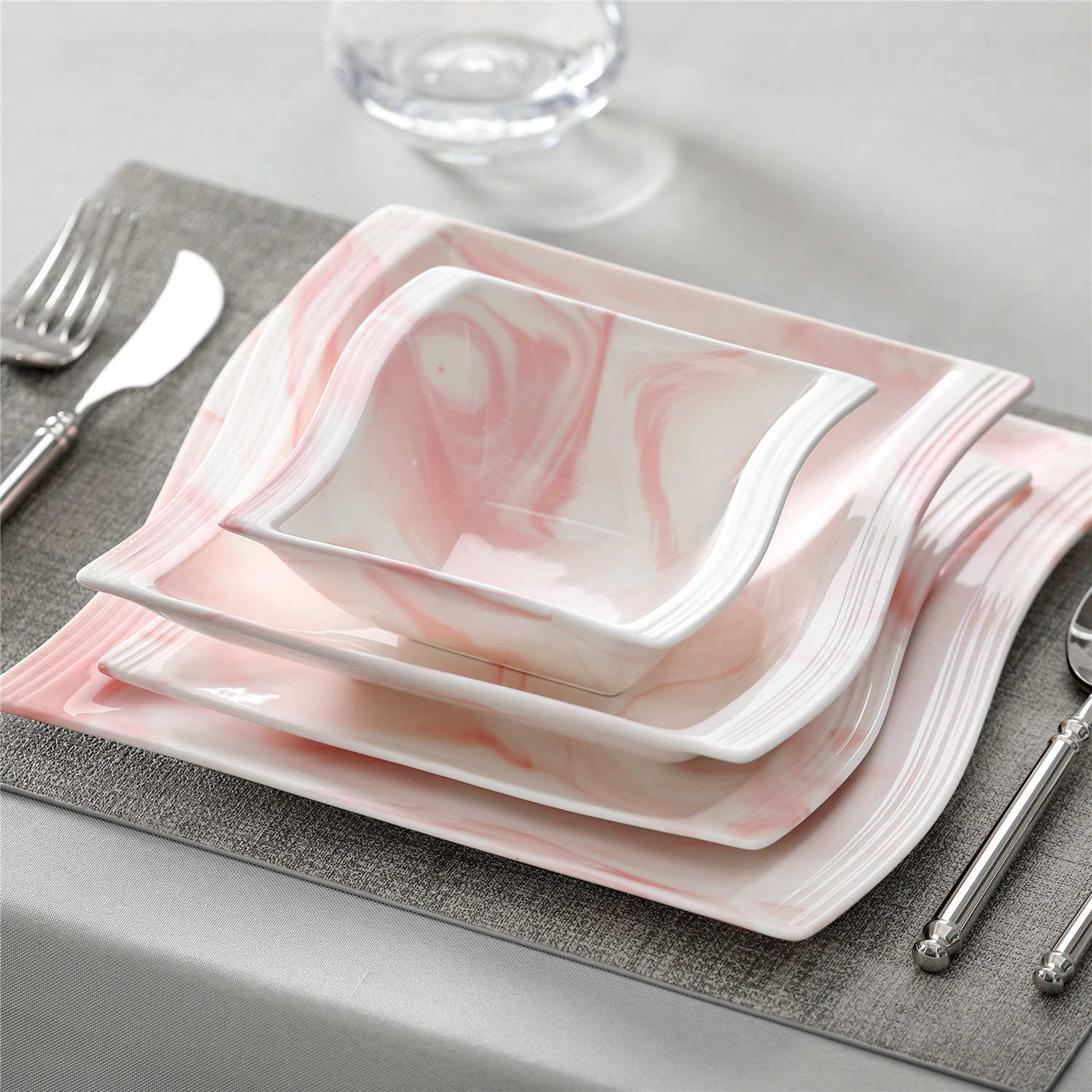 MALACASA, Flora-serie, 6-delige set, crèmewit porselein, taartborden, dessertborden, ontbijtborden, 21 x 21,5 x 2,5 cm, voor 6 personen MALACASA, Flora-serie, 6-delige set, crèmewit porselein, taartborden, dessertborden, ontbijtborden, 21 x 21,5 x 2,5 cm, voor 6 personen