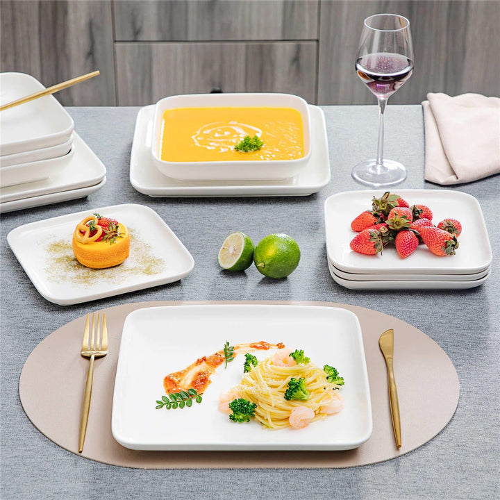 MALACASA Ivy 12 Piece White Porcelain Dinnerware Set | Classic