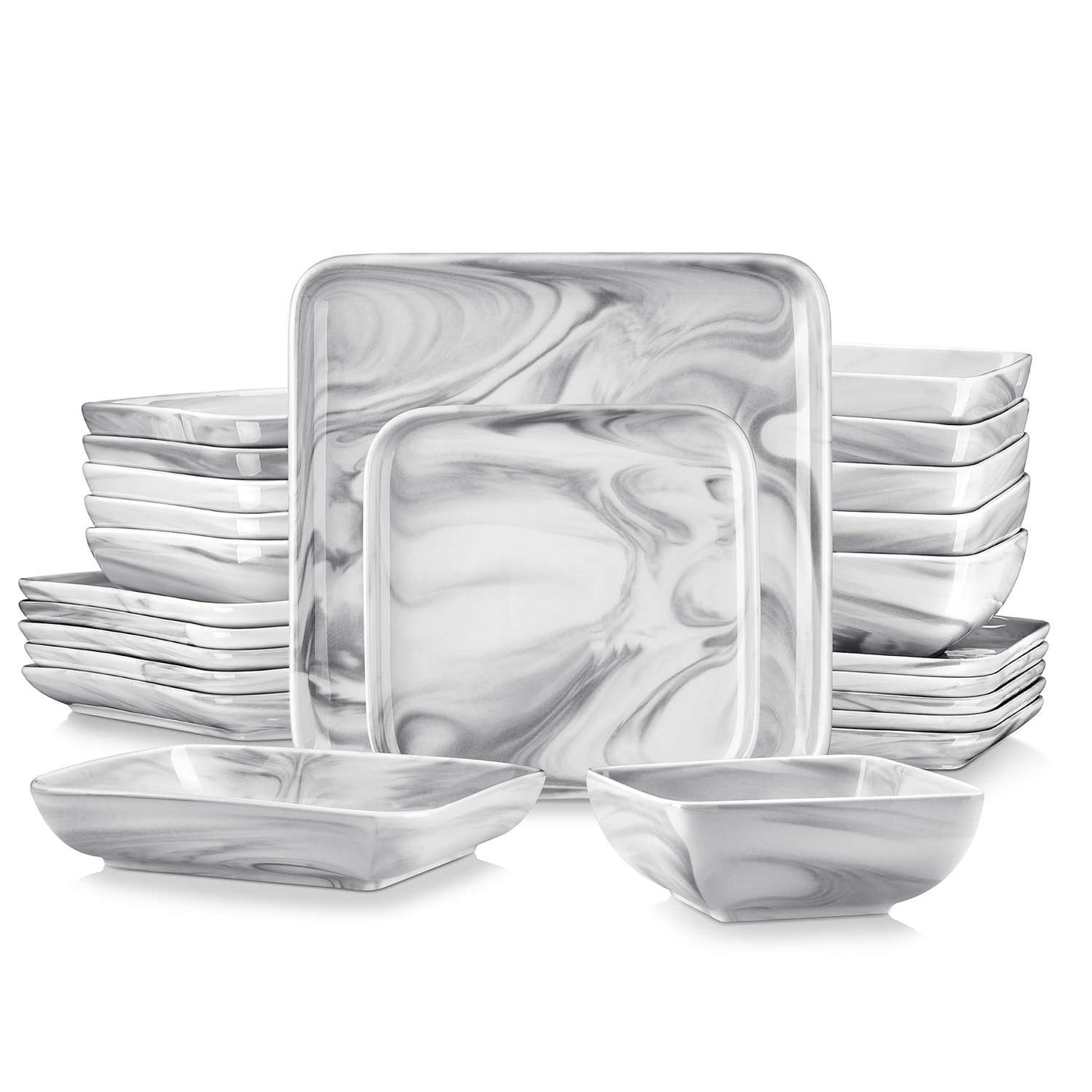 MALACASA Blance 12-Piece Marble Grey Porcelain Dinnerware Set