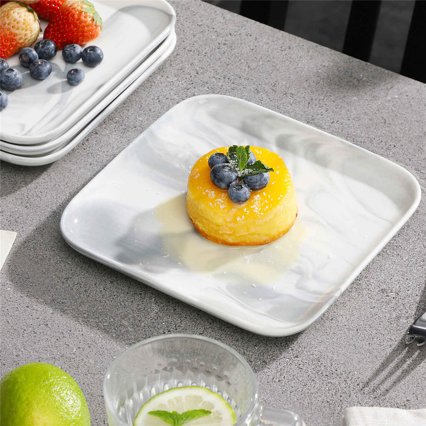 Ivy Marmorgrau Dessertteller 4er-Set
