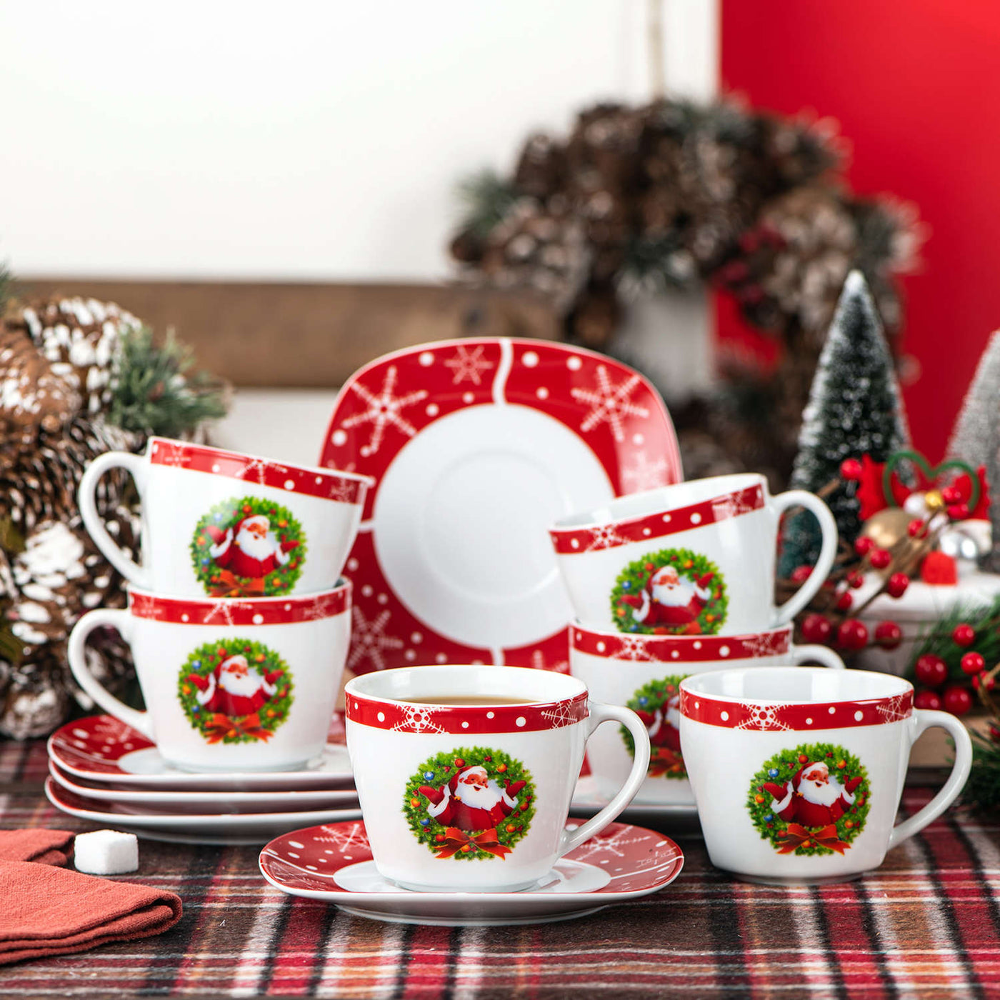 Santaclaus Tea Cups with Saucers Set of 6