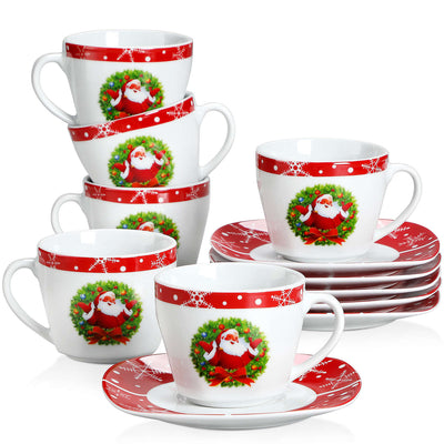 Weihnachtsmann-Teetassen mit Untertassen 6er-Set
