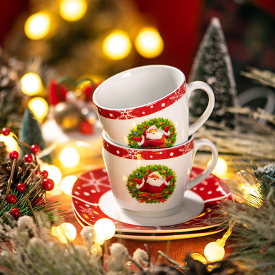 Weihnachtsmann-Teetassen mit Untertassen 6er-Set