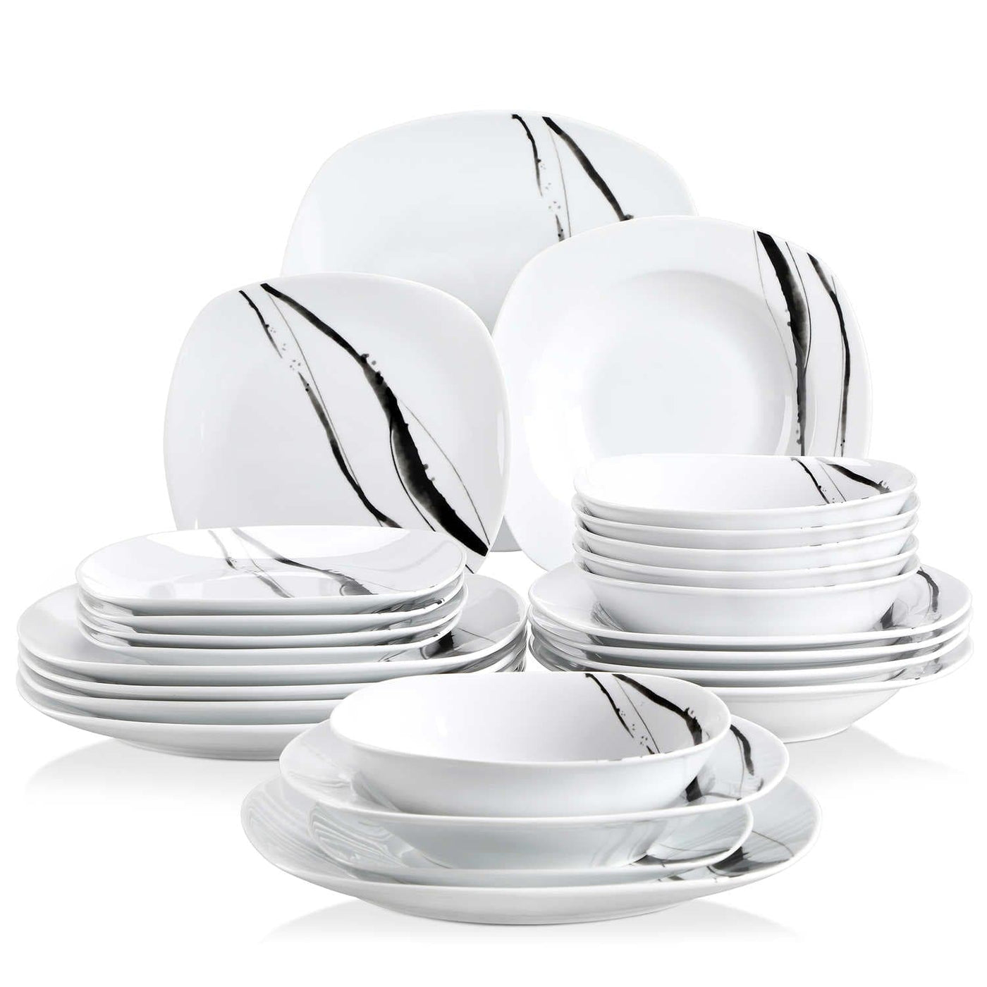 MALACASA Elisa 24-Piece Ceramic Porcelain Tableware Dinner Set